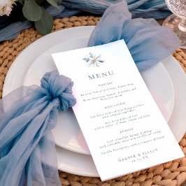 Menu Minimalist Blue Snowflake Winter Wedding