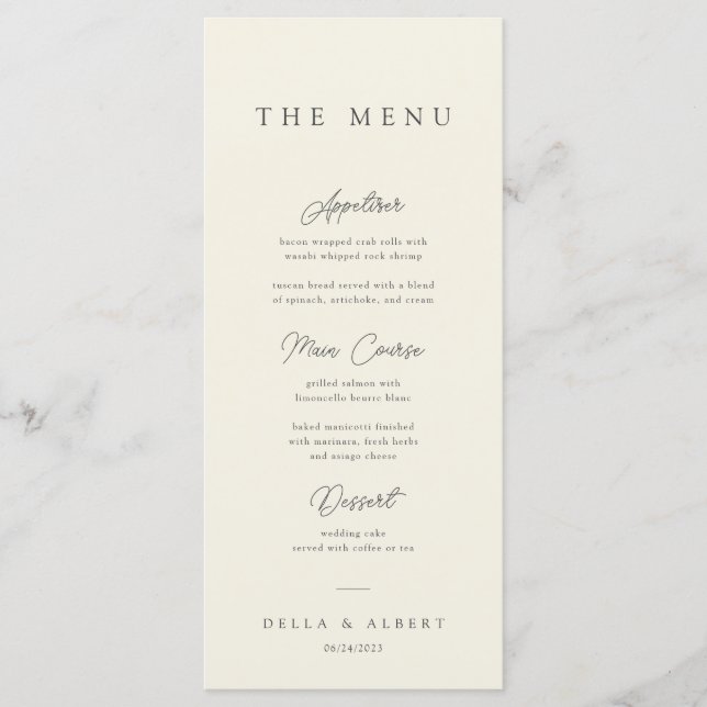 Menu Minimalist Calligraphic Ivory Wedding (Frente)