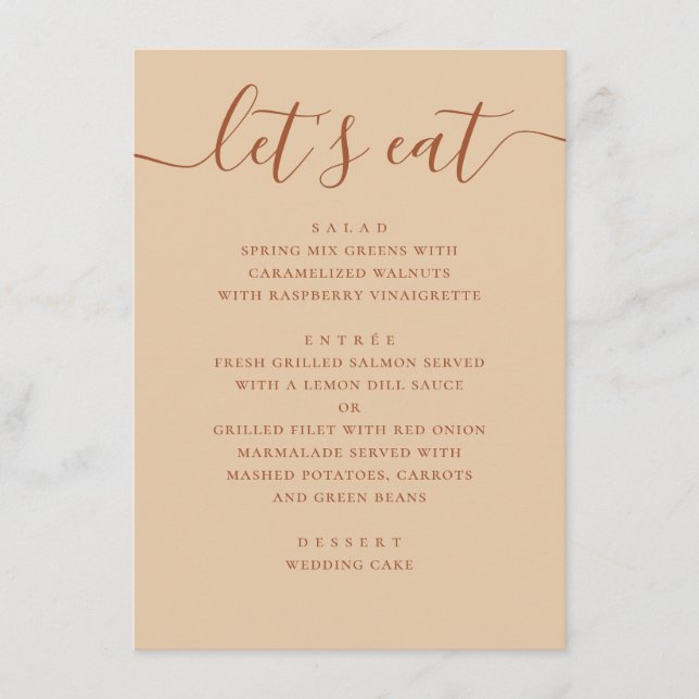 Menu Minimalist Wedding | Warm Peach Sand Modern Dinner (Frente)