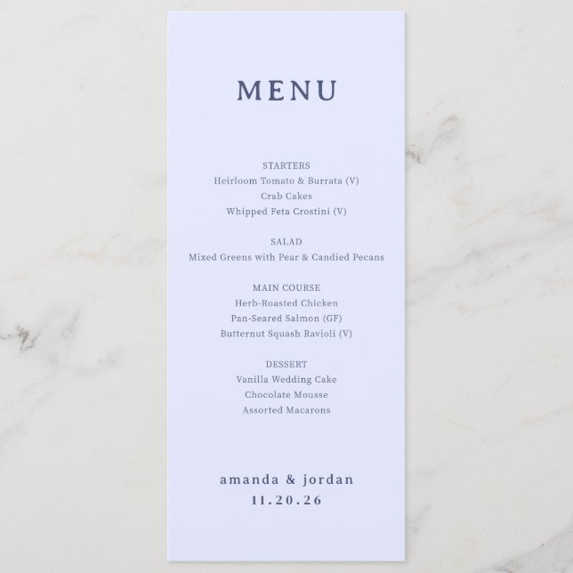Menu Minimalista Azul Pálido Elegante (Frente)