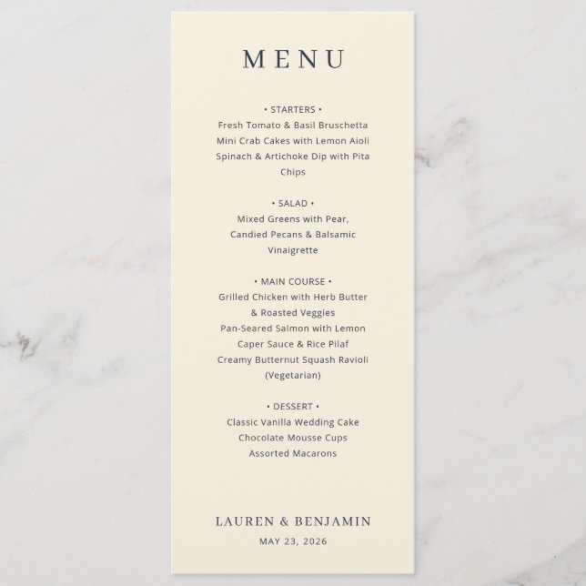 Menu Minimalista Bege Elegante (Frente)