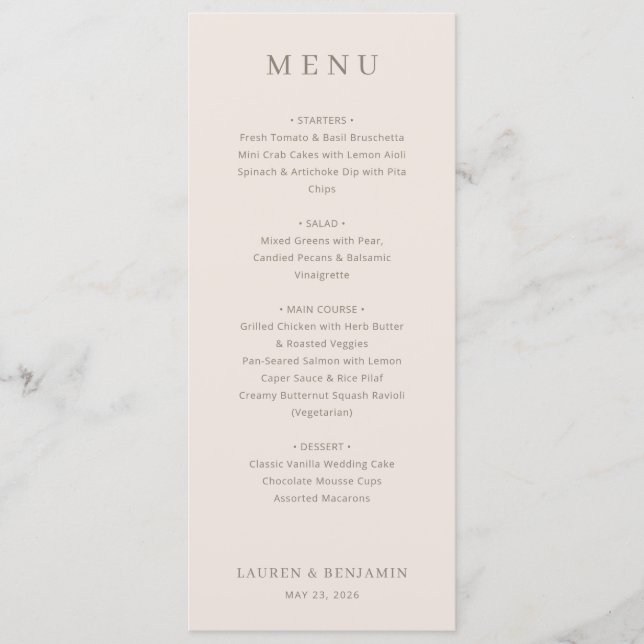 Menu Minimalista Bege Elegante (Frente)