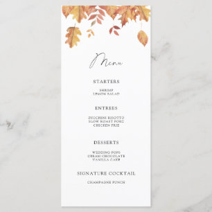 Menu minimalista de folhas caindo em aquarela