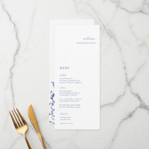 Menu Minimalista do Cartão Azul Floral de Luz Azul