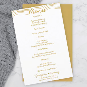 Menu Minimalista Dourado das Linhas de Onda Branca