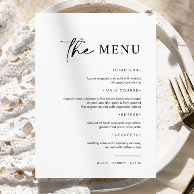 Menu Minimalista e moderno simples | Casamento (Criador carregado)