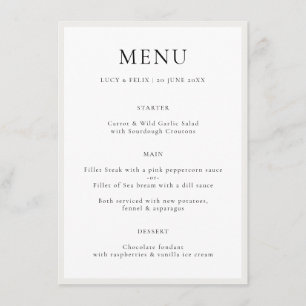 Menu Minimalista Elegante  Casamento Simples Moderno Em
