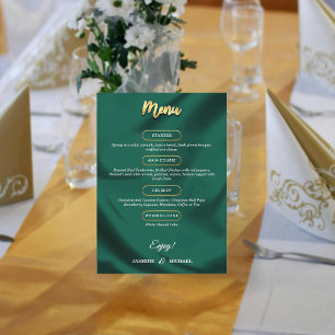 Menu Minimalista Elegante Esmeralda e Dourado Casamento