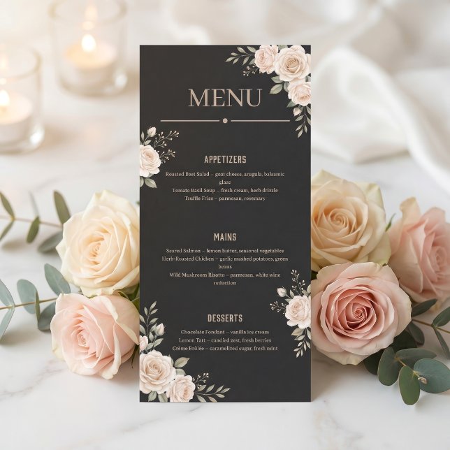 Menu Minimalista Floral Preto para Restaurante ou  (Criador carregado)