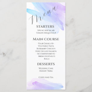 Menu minimalista moderno aquarela azul e roxo
