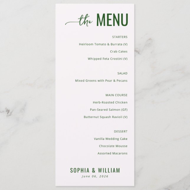 Menu Minimalista Verde Elegante (Frente)