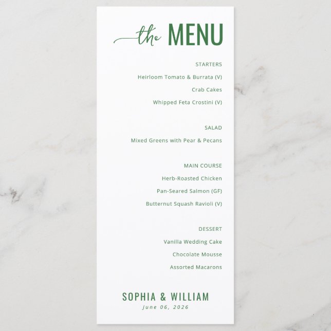 Menu Minimalista Verde Elegante (Frente)