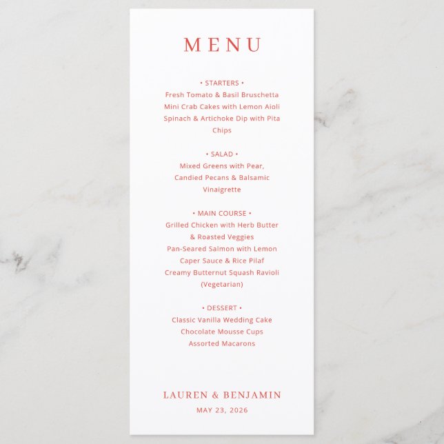 Menu Minimalista Vermelho Elegante (Frente)