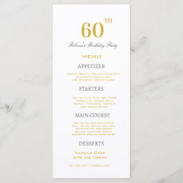 Menu Mínimo branco e Dourada 60ª Festa de aniversário p