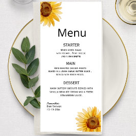 Menu Mínimo de girassol de aquarela