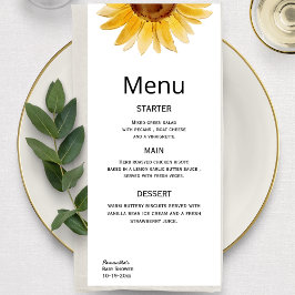 Menu Mínimo de girassol de aquarela