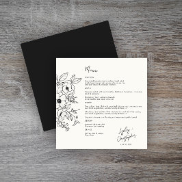 Menu Mínimo de Preto Botânico Floral no Casamento Branc