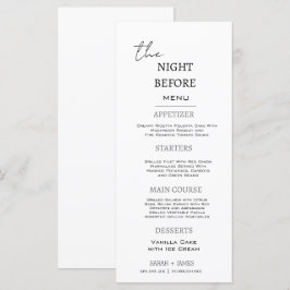 Menu Mínimo de preto e branco na noite anterior ao casa