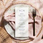 Menu Mínimo e Chic | Casamento Azul Branco e Marinho<br><div class="desc">Estes elegantes e modernos cartões de cardápio de casamento ou cartões de menu de ensaio jantados apresentam um simples design de texto branco e marinho azul que expele o estilo minimalista. Adicione suas iniciais ou monograma para torná-las completamente suas.</div>