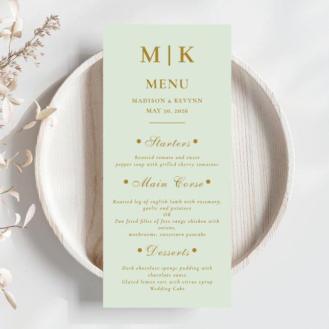 Menu Mínimo e Chic | Casamento Dourado e Verde (Criador carregado)