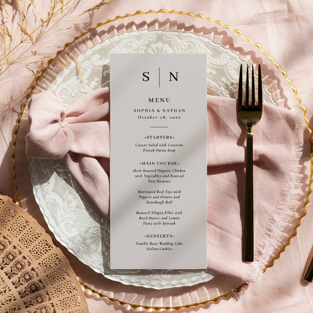 Menu Mínimo e Chic | Cinzas suaves e casamentos negros (Criador carregado)