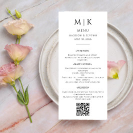 Menu Mínimo e Chic | Código QR de Casamento Negro e Bra