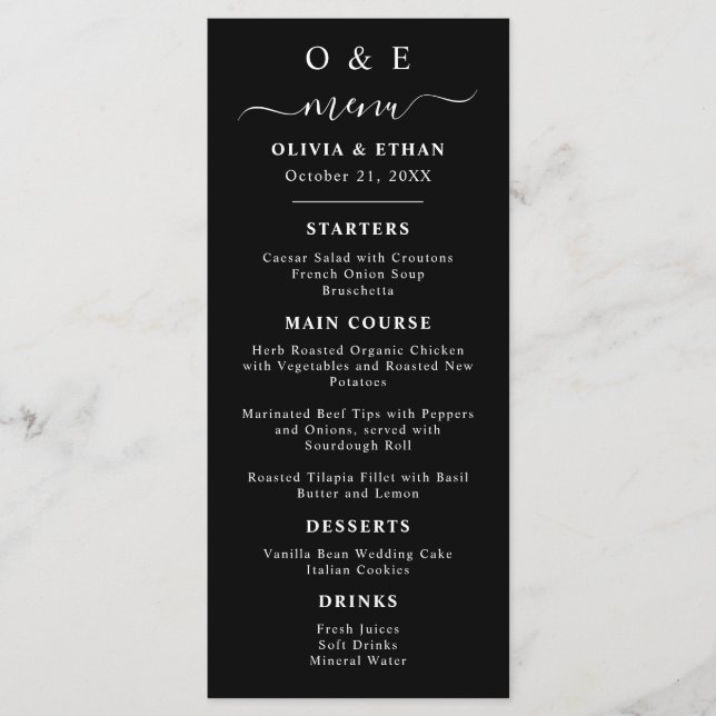 Menu Mínimo e Chic | Janto de Casamento Negro e Branco (Frente)