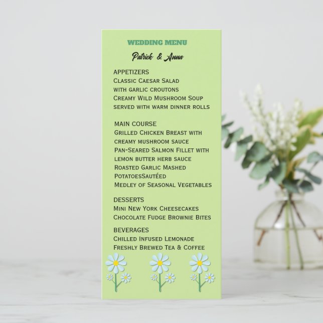 Menu Mínimo Floral de Margarida da Primavera Fofo (Em pé/Frente)