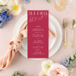 Menu Mínimo Moderno de Casamento Magenta Brilhante<br><div class="desc">Projetado para coordenar com a Coleção de Convite para Casamento "Brilhante". Para alterar os detalhes, clique em "Detalhes". Para mover o texto ou alterar o tamanho, a fonte ou a cor, clique em "Editar usando a Ferramenta de Design". Visualize o link de coleção nesta página para ver todos os itens...</div>