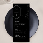 Menu Mínimo Preto Branco Personalizado, Crest. Monogram<br><div class="desc">Um menu de casamento eterno, clássico e elegante com uma estética mínima moderna em preto e branco clássico. Simples crista monográfica elegante com uma simples tipografia organizada num esquema moderno. **Todas as cores podem ser alteradas para se adequarem à sua preferência de cor de casamento. Veja os nossos outros itens...</div>