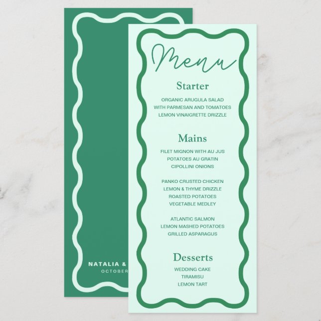 Menu Mint Wavy Retro Wedding (Frente/Verso)