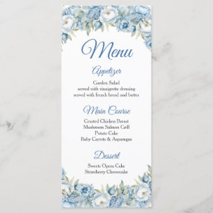 Menu Mis Quince Blue Floral Silver Crown Quinceañera