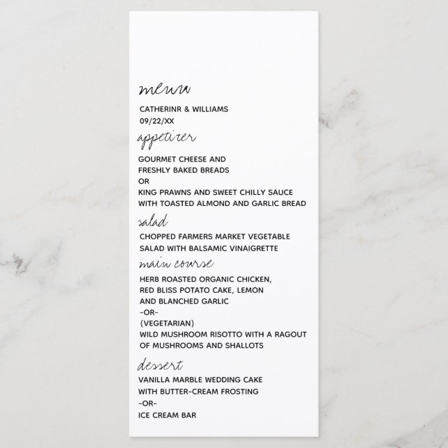 Menu Modern Black & White Minimalist Script Wedding (Frente)