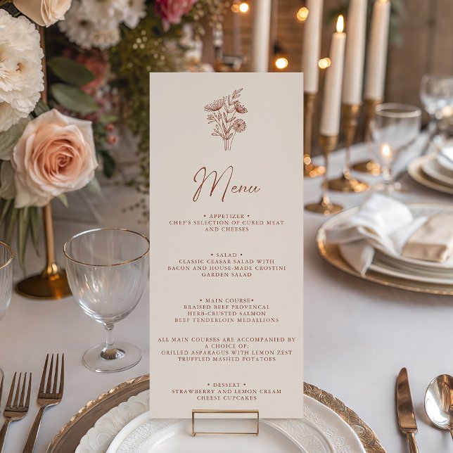 Menu Modern Boho Floral Terracotta Queimou Casamento La (Criador carregado)