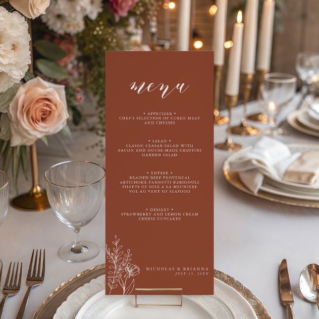 Menu Modern Boho Floral Terracotta Queimou Casamento La (Criador carregado)