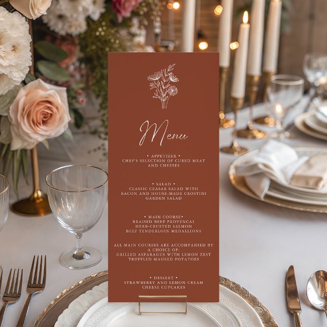 Menu Modern Boho Floral Terracotta Queimou Casamento La (Criador carregado)
