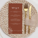 Menu Modern Boho Floral Terracotta Queimou Casamento La<br><div class="desc">O moderno Boho Floral Terracotta Queimou o Menu de Casamento Laranja. Monograma atrás.</div>