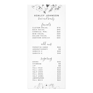 Menu Modern Botanical Black & White Spa 3 Services