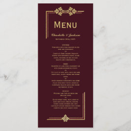 Menu Modern Burgundy e Dourado Casamento com Glitter