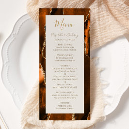 Menu Modern Burnt Orange Gold Agate Ivory Wedding