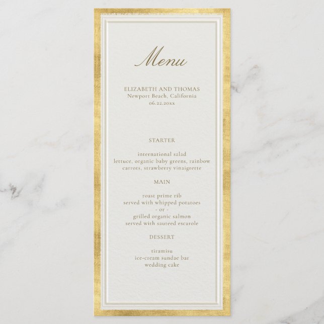 Menu Modern Classic Elevated Gold Ecru Formal Wedding (Frente)