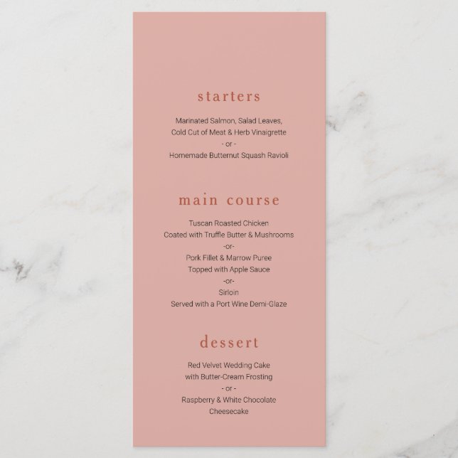 Menu Modern Coral and Rust Wedds (Frente)