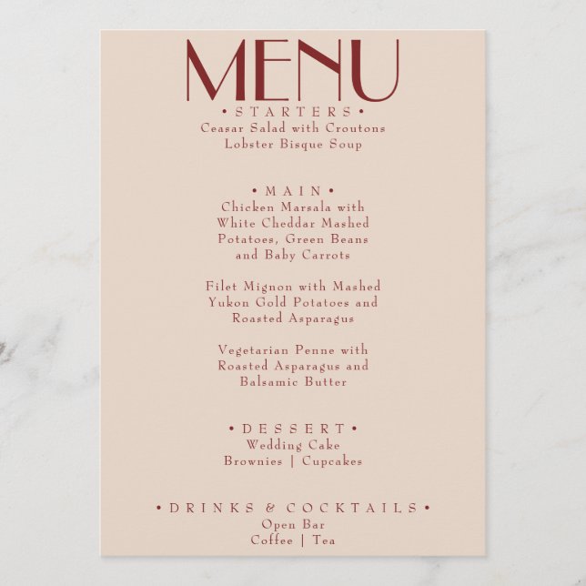 Menu Modern Deep Red Retro Whimsical Fun Wedding (Frente)