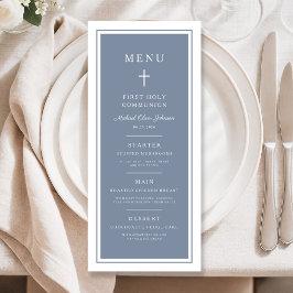 Menu Modern Dusty Blue Cross Boy First Communion