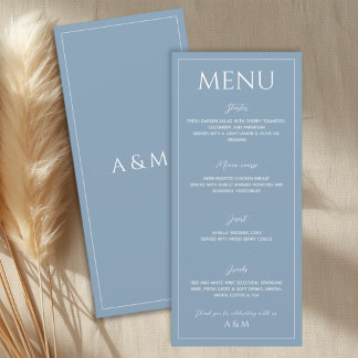 Menu Modern dusty blue minimalist wedding