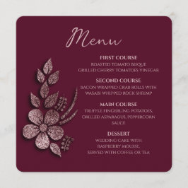 Menu Modern Elegant Rose Gold Glitter Floral & Burgundy