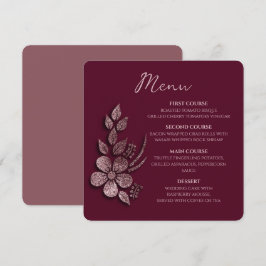 Menu Modern Elegant Rose Gold Glitter Floral & Burgundy