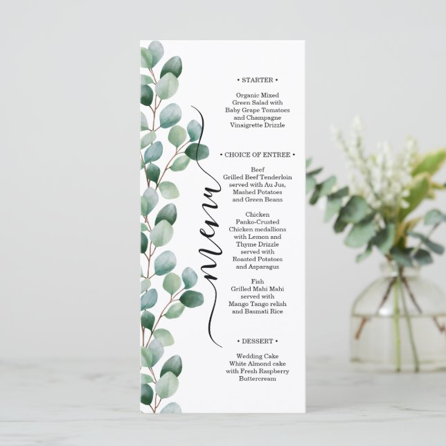 Menu Modern Eucalyptus Greenery Wedding (Em pé/Frente)