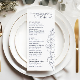 Menu Modern Eucalyptus Navy Blue & White Wedding Dinner