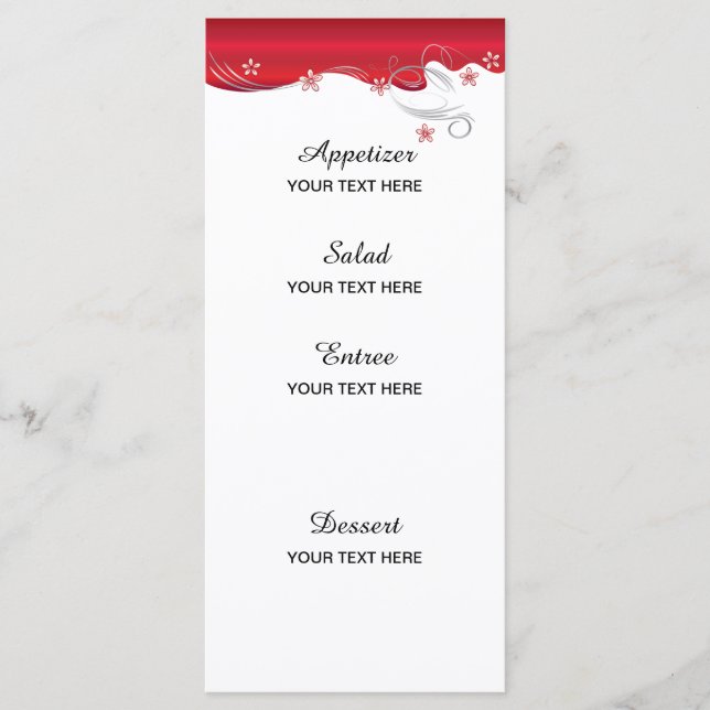 Menu Modern Floral Wedding | Vermelho profundo e prata (Frente)
